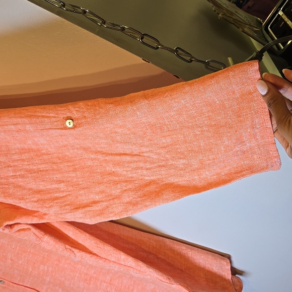 Tahari Linen Long Convertable Sleeves Lagenlook Coastal Tunic Blouse Shirt NWOT - Picture 7 of 14